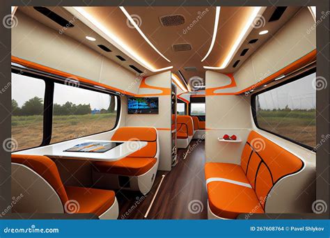 Business Bus Interior in Blue and White Color. Stock Illustration ...