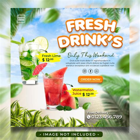 Premium PSD | Fresh drink social media instagram post feed banner template