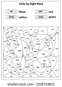 Sight Words Coloring Pages Educational Worksheet Stock Vector (Royalty ...