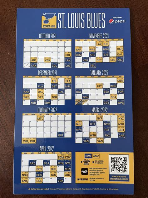 St. Louis Blues 2021-2022 Magnet Schedule SGA 10/25/21 NEW | eBay