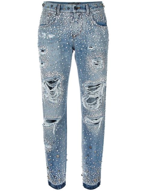 Dolce & Gabbana rhinestone ripped boyfriend jeans | Embellished jeans, Fashion pants, Boyfriend ...