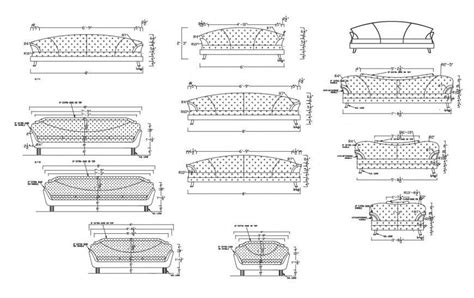 Three seated sofa set elevation, section and plan drawing details dwg file - Cadbull | Drawing ...