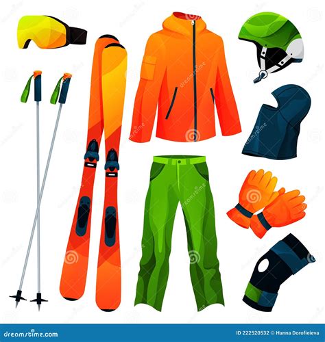 Skiing Equipment, Sport Tools Collection, Icon Set Stock Vector ...