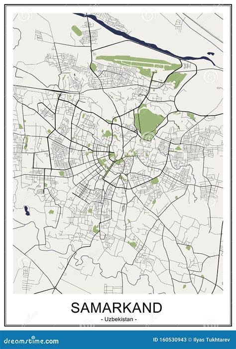 Map of the City of Samarkand, Uzbekistan Stock Illustration ...