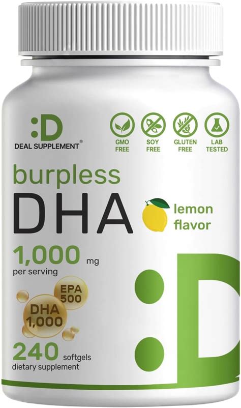 Amazon.com: DHA Supplements | 240 Softgels, Burpless, Lemon Flavor, DHA 1000mg + EPA 500mg, Wild ...