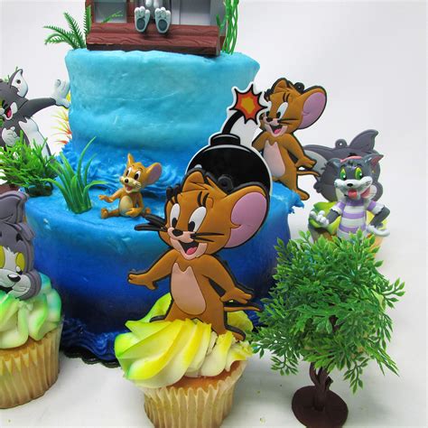Tom and Jerry 11 Piece Birthday Cupcake Topper Set Featuring Tom, Jerry, Spike and Decorative ...