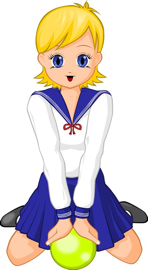 Clipart - Anime schoolgirl with green ball