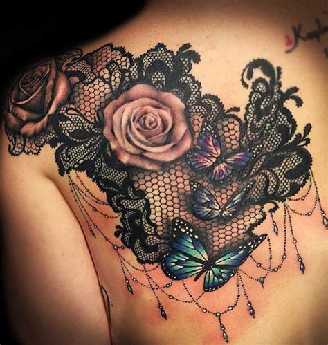 Rose Shoulder Tattoo Ideas with Black Henna Lace Chandelier at ...