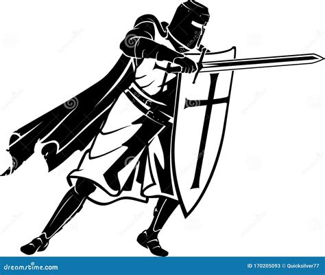 Crusader Soldier Defend, Medieval Fighter Stock Vector - Illustration ...