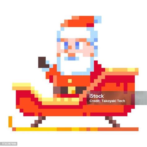 Pixel Art Santa On His Sleigh Retro 8 Bit Style Merry Christmas And Happy New Year Winter ...