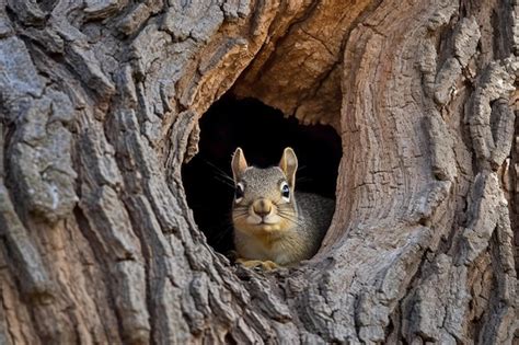 Premium AI Image | A squirrel in a tree with a hole in the middle