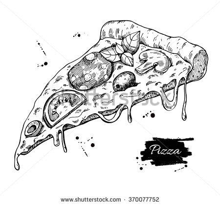 Vector Pizza slice drawing. Hand drawn pizza illustration. Great for menu, poster or label ...