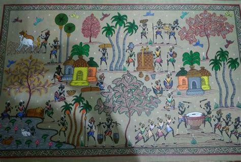 Saura Tribal Painting #3 - Saura Art (18" x 30") - International Indian Folk Art Gallery