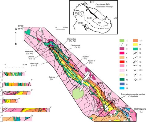 The generalised geological map of the Kolmozero-Voronya greenstone belt ...