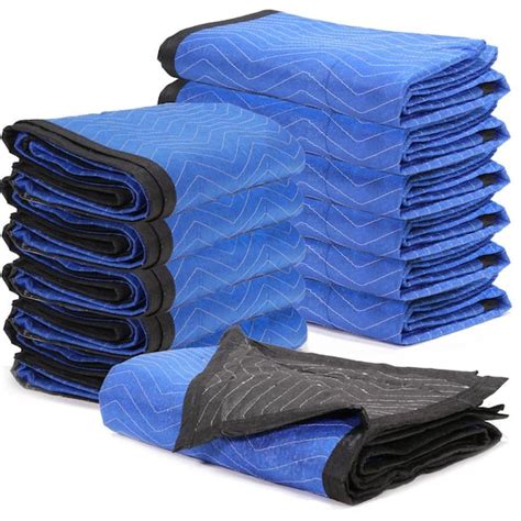 XtremepowerUS 12 Pack Moving Blankets 80" x 72" Pro Economy Shipping Furniture Pads Blue/Black ...