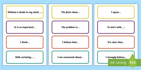 3-6 Persuasive Sentence Starters - Writing Aid Flash Cards