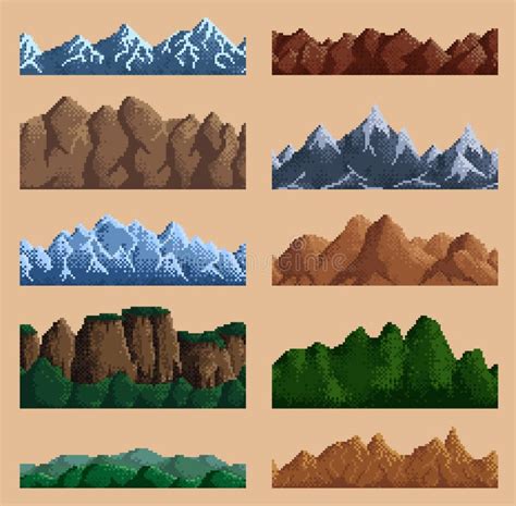 8bit Pixel Game Mountains and Hills Landscape Stock Vector ...