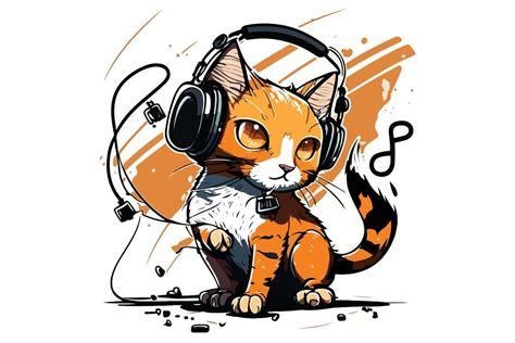 Cat wearing headphones vector illustration 22330386 Vector Art at Vecteezy