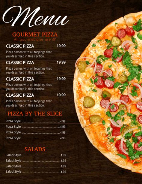 Pizza Menu Printable