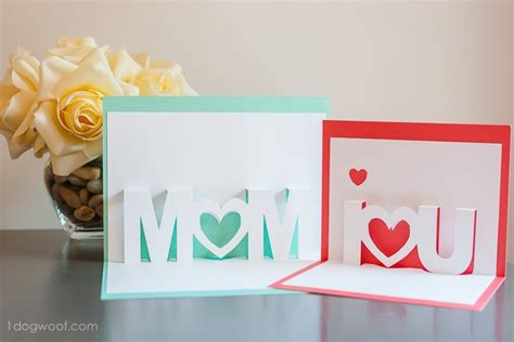 Mom, I Love You Pop Up Cards with Free Silhouette Cut Files - One Dog Woof