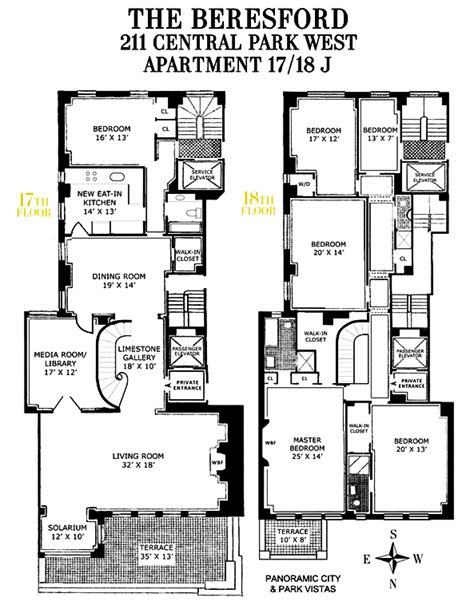 The Beresford Apartments at 211 Central Park West Floor Plans for 17 & 18J City Living Apartment ...