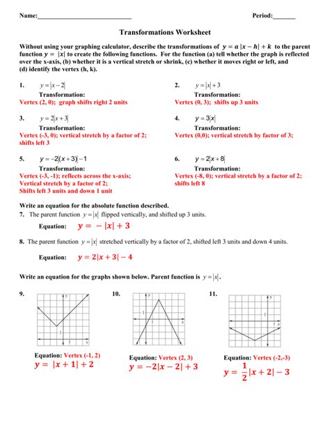 Transformations Of Functions Worksheet Answers – Imsyaf.com