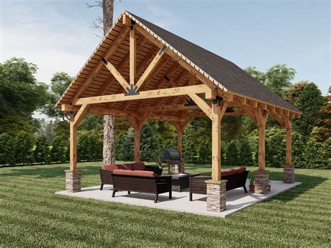 16x20 Garden Pavilion Plans Outdoor Gazebo Blueprints Traditional Style ...