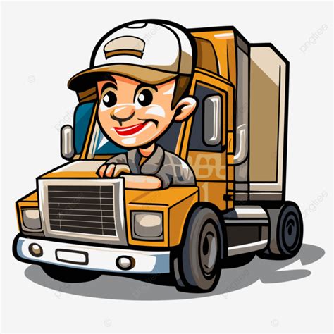 Truck Driver Vector, Sticker Clipart Cartoon Cartoon Driver On A Semi ...