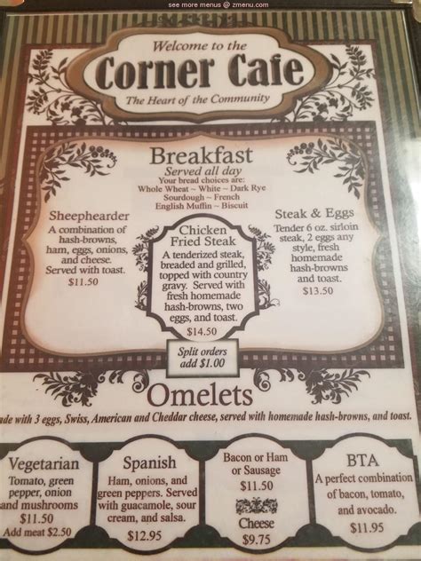 Menu at Corner cafe, Creston, 100 N W Watson St