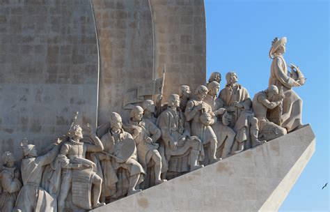 Discoveries Monument; the figure in front, holding a sailing ship ...