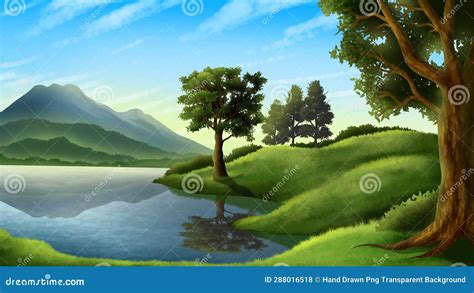 River Landscape Paintings Made Manually Using Hand Drawing Techniques. Stock Photo - Image of ...