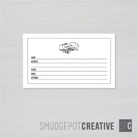 Printable Contact Information Cards 3 x 5