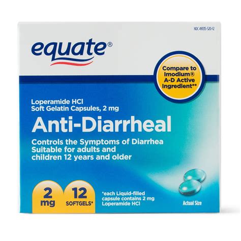 Equate Anti-Diarrheal Loperamide Hydrochloride Softgels, 2 mg, 12 Ct ...