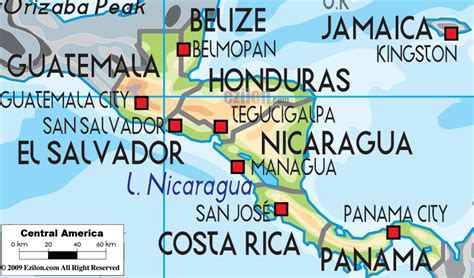 Physical Map of Central America | Map, Central america, Physical map