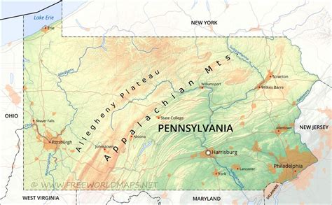 Physical map of Pennsylvania