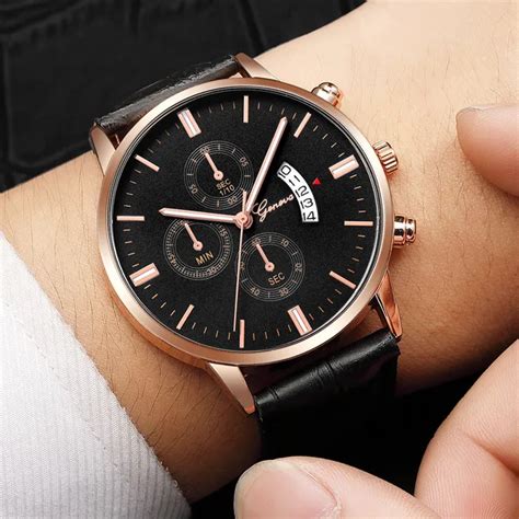 Geneva Mens Watch Date Stainless Steel Leather Analog Alloy Quartz Wrist Watch Waterproof ...