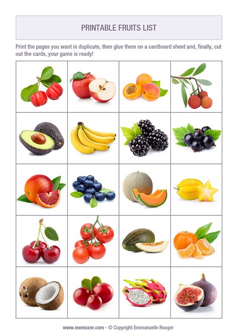 Fruits Name Chart For Kids