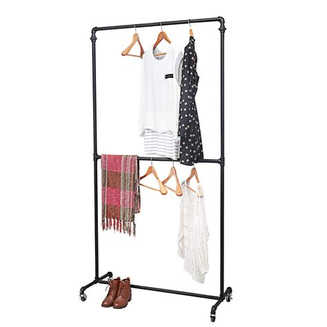 Buy Industrial Pipe Clothing Racks on Wheels Double Hanging Rod Metal Clothing Rack,Heavy Duty ...