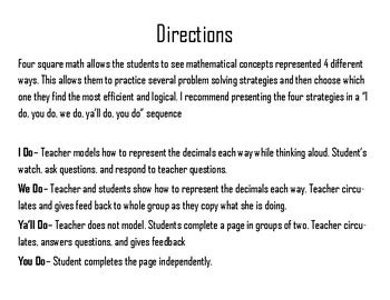 Four Square Math with Decimals by Math with Mazzaferro | TpT