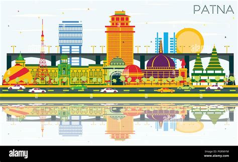 Patna India City Skyline with Color Buildings, Blue Sky and Reflections. Vector Illustration ...