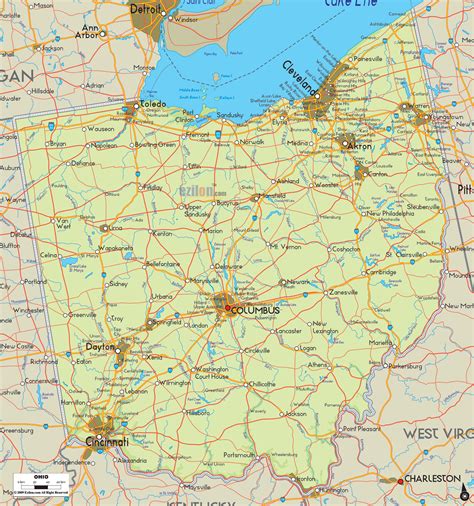 Physical Map Of Ohio - Ezilon Maps 856