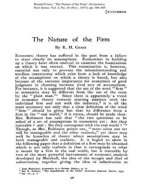 The Nature of The Firm - Ronald Coase | PDF | Economics | Economies