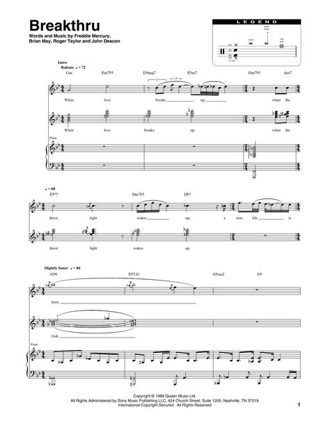 Queen 'Breakthru' Sheet Music and Printable PDF Music Notes | Sheet music notes, Sheet music ...