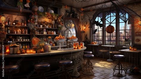 Halloween-inspired cafe with ghostly decorations and cosy ambiance. Embrace the spooky vibes ...