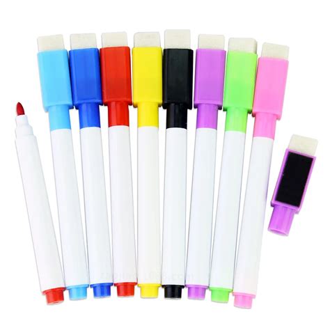 8PC/set Magnetic Whiteboard Marker Pen Plastic Mini Colour White Board Pens with Eraser ...