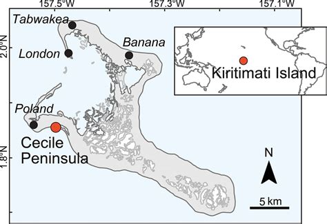 Map of Kiritimati Island with the location of the study site (Cecile ...