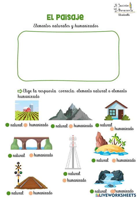 Paisaje natural y humanizado worksheet | Tipos de paisajes, Paisaje natural y artificial ...