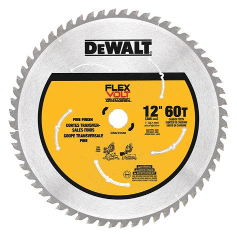 DEWALT Circular Saw Blade, Wood Materials Cut, 12 in Blade Dia., 1 in Arbor Size, Round Arbor ...