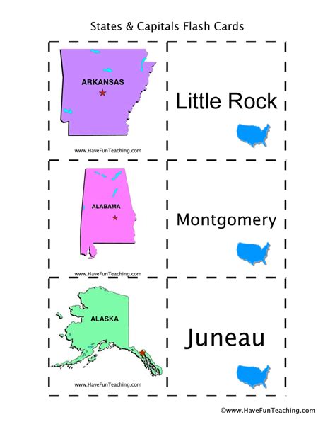 States And Capitals Printable Flashcards