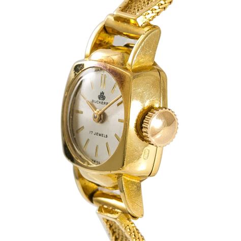 Bucherer Women’s Vintage Hand Winding Watch Silver Dial 18 Karat Yellow ...